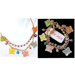 BETSEY JOHNSON SET Gummy Butterfly & Fireballs Two-Chain Necklace & Bracelet NWT